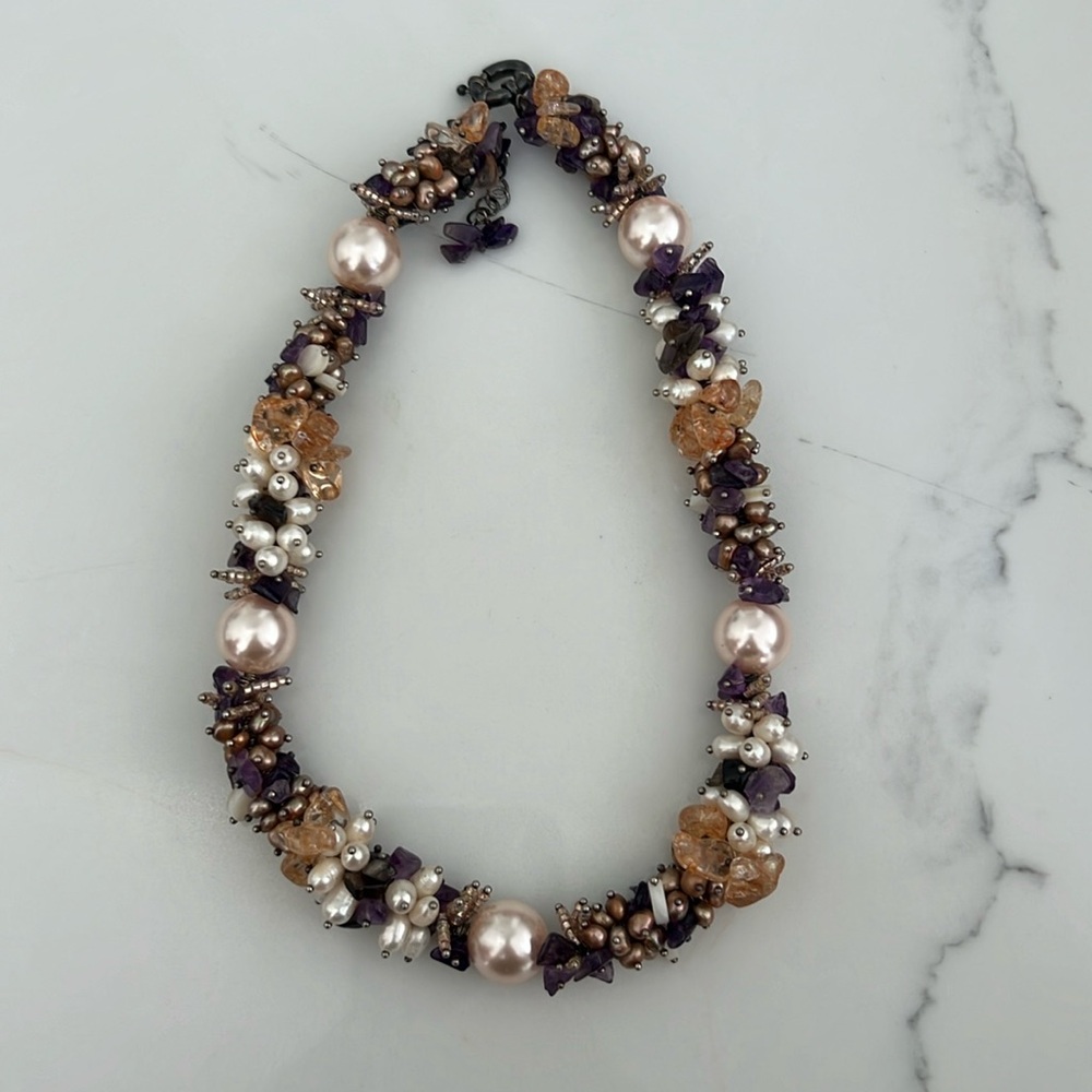 Hand beaded glass pink pearl necklace